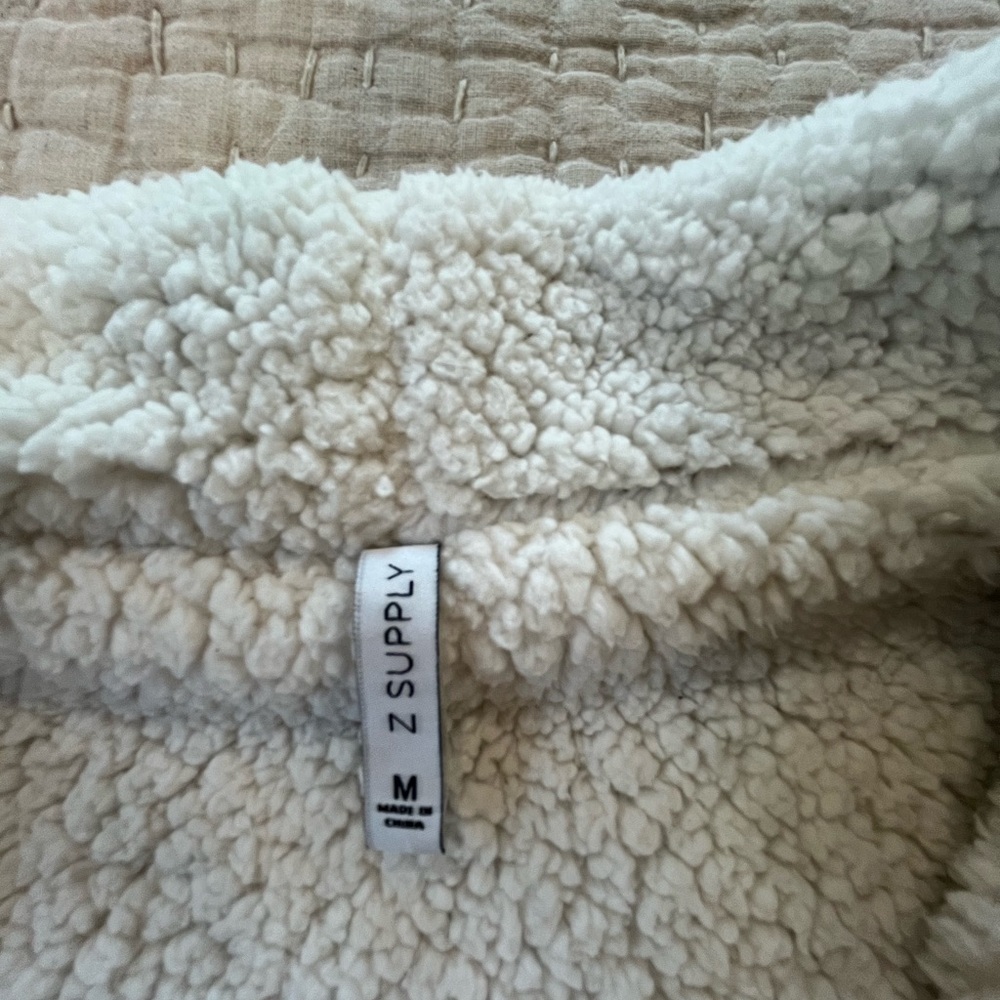 ZSupply Sherpa lined Gray and Cream Open Front Women's Sweater/Blazer -Med - Picture 2 of 8